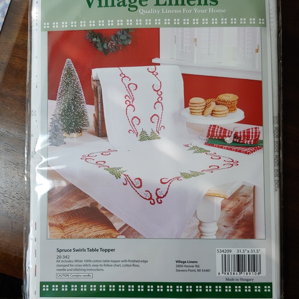 Village Linens Spruce Swirls Table Topper